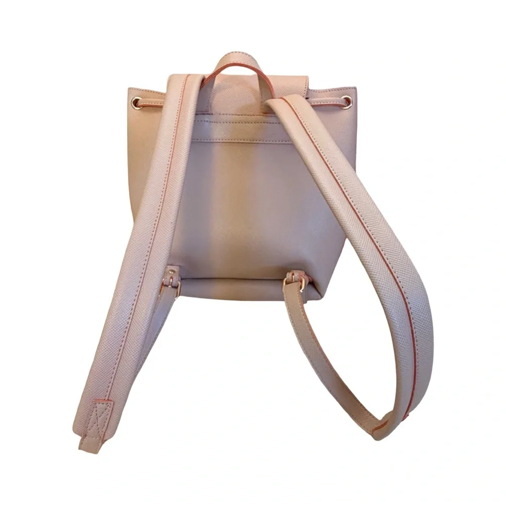 Ōe Mini Backpack Gray Faux Leather Tassel Drawstring Top Flap‎ Pockets